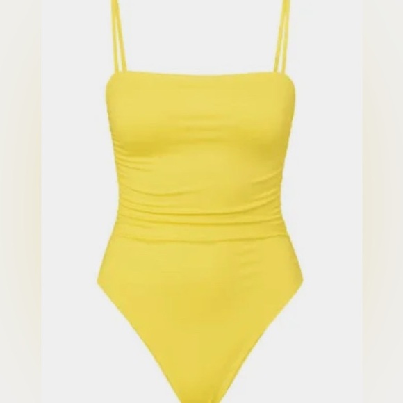 Vintage 80s 90s Ritchie Swimwear Hi Cut One Piece Yellow Lined Swimsuit 7/8 Y2K